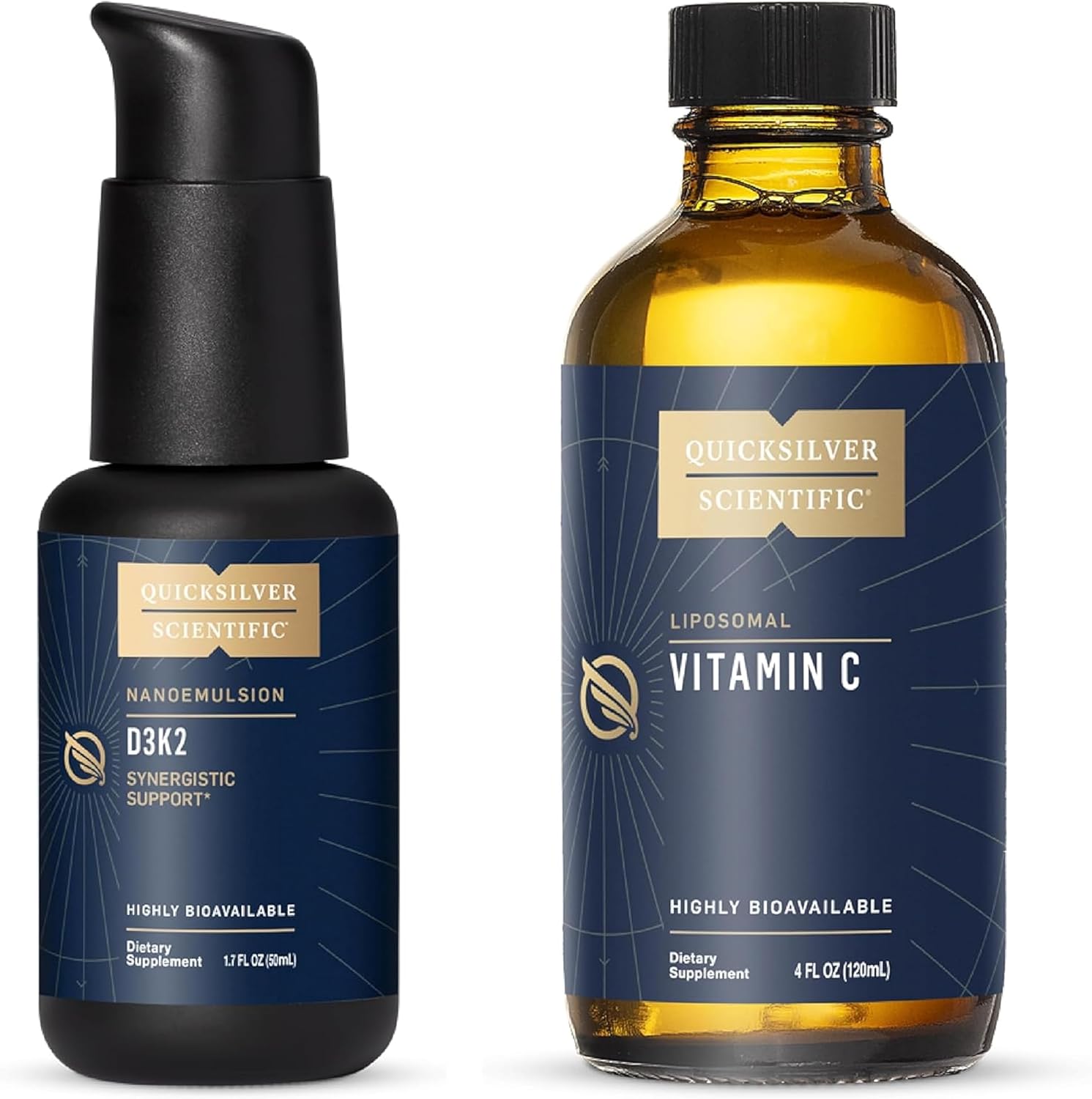 Quicksilver Scientific Nanoemulsified D3K2 - Emulsified Liquid Vitamin D3 + K2 MK7 Liposomal Liposomal Vitamin C Bundle