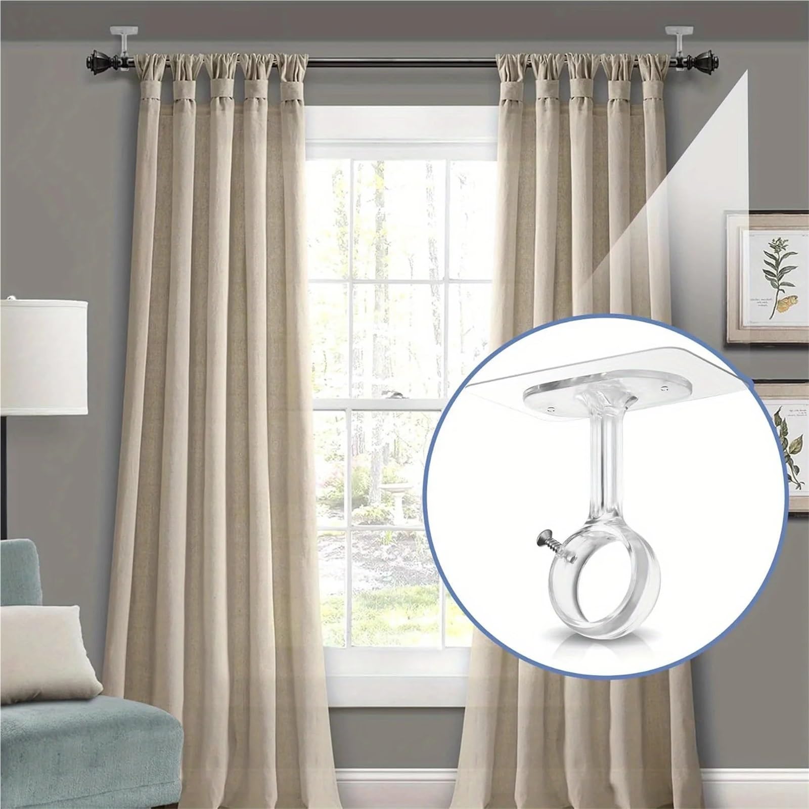 Lot de 6 supports de tringle à rideaux adhésifs lourds sans perçage - Hauteur réglable : 3 cm de diamètre - Pour salle de bain, balcon, cuisine