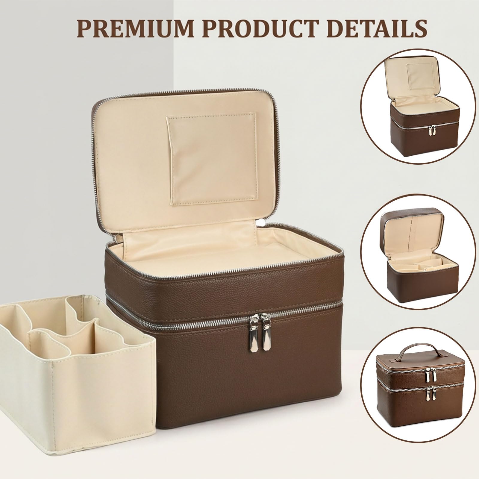 Trousse de maquillage double couche pour femme, grande trousse de maquillage en cuir synthétique avec séparateurs amovibles, organiseur portable étanche pour maquillage, pinceaux, trousse de toilette