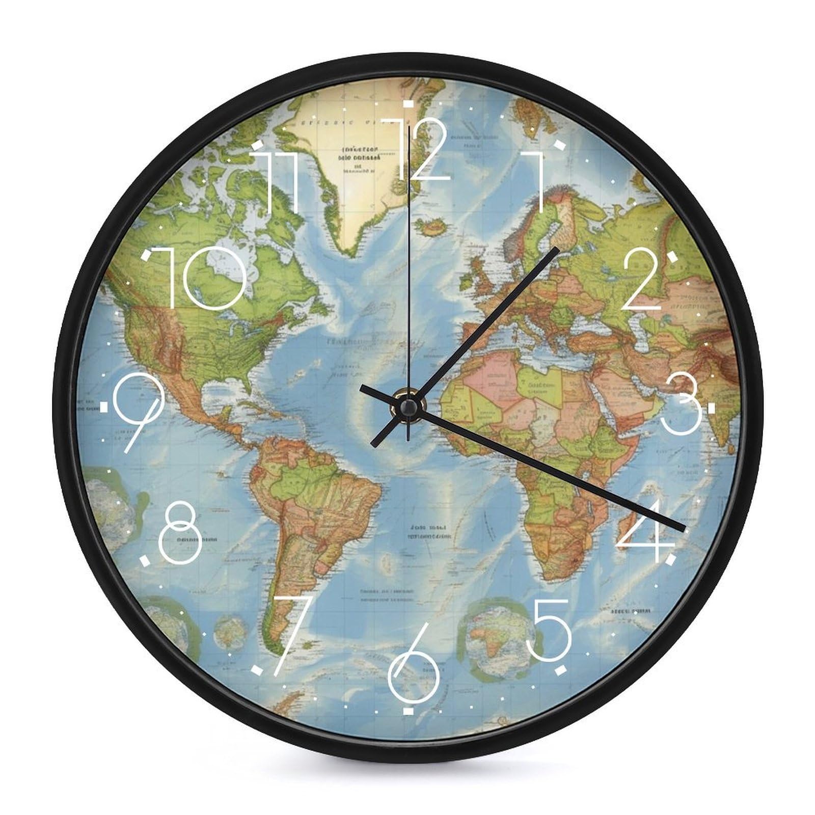 Horloge murale décorative ronde au design carte du monde épuré