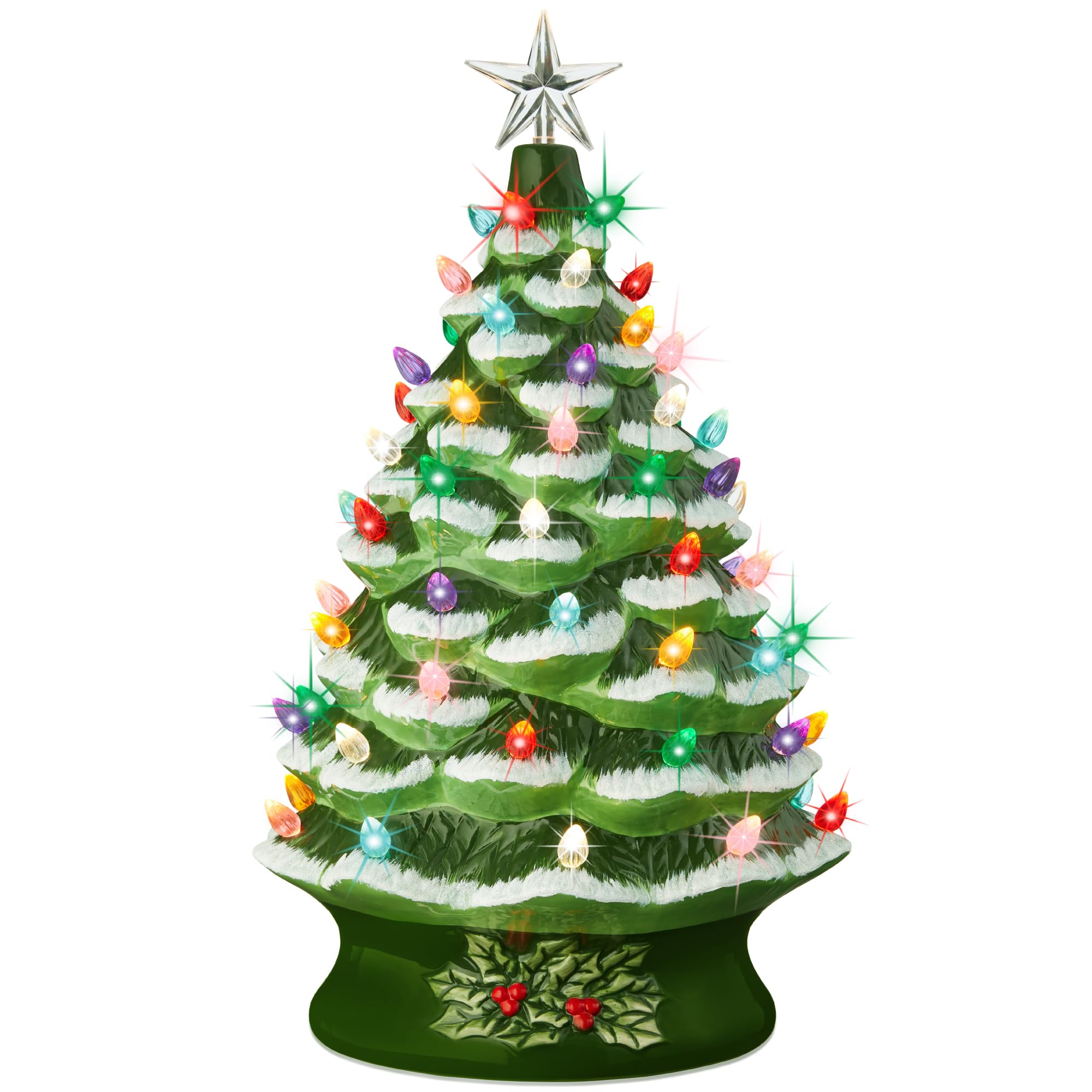 Best Choice Product 24in Extra Large Ceramic Christmas Tree, Pre-Lit Hand-Painted Tabletop XL Indoor Holiday Tree, 74 Multocolor Bulbs, LED Lights - Flocked/Green