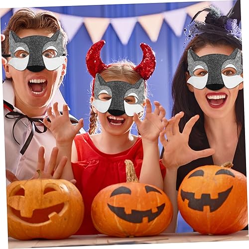 Miniatura 2 de Zerodeko 3 máscaras de lobo, máscaras de fieltro de media cara de lobo de dibujos animados de animales para cosplay, máscaras de disfraces, máscaras