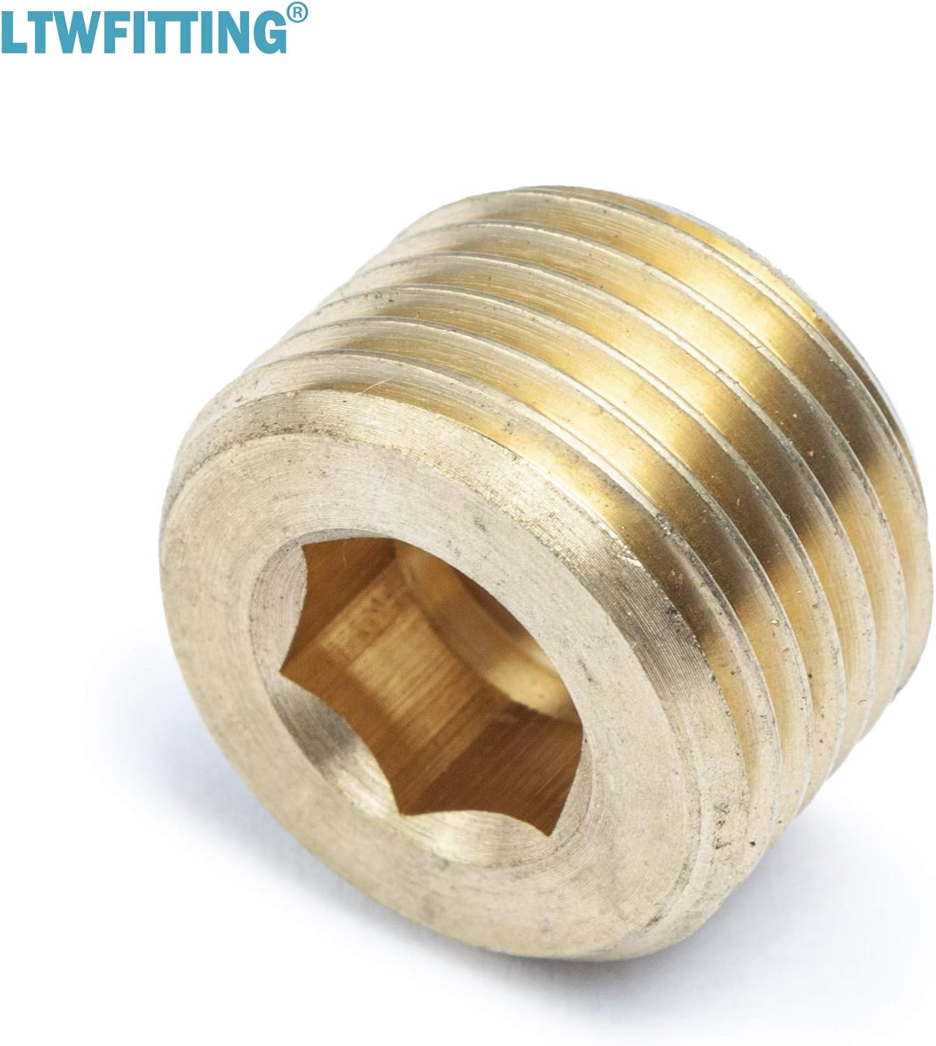LTWFITTING Brass Pipe Internal Hex Head Plug Fittings 1/2" Male NPT Air Fuel Water Boat (Pack of 5)