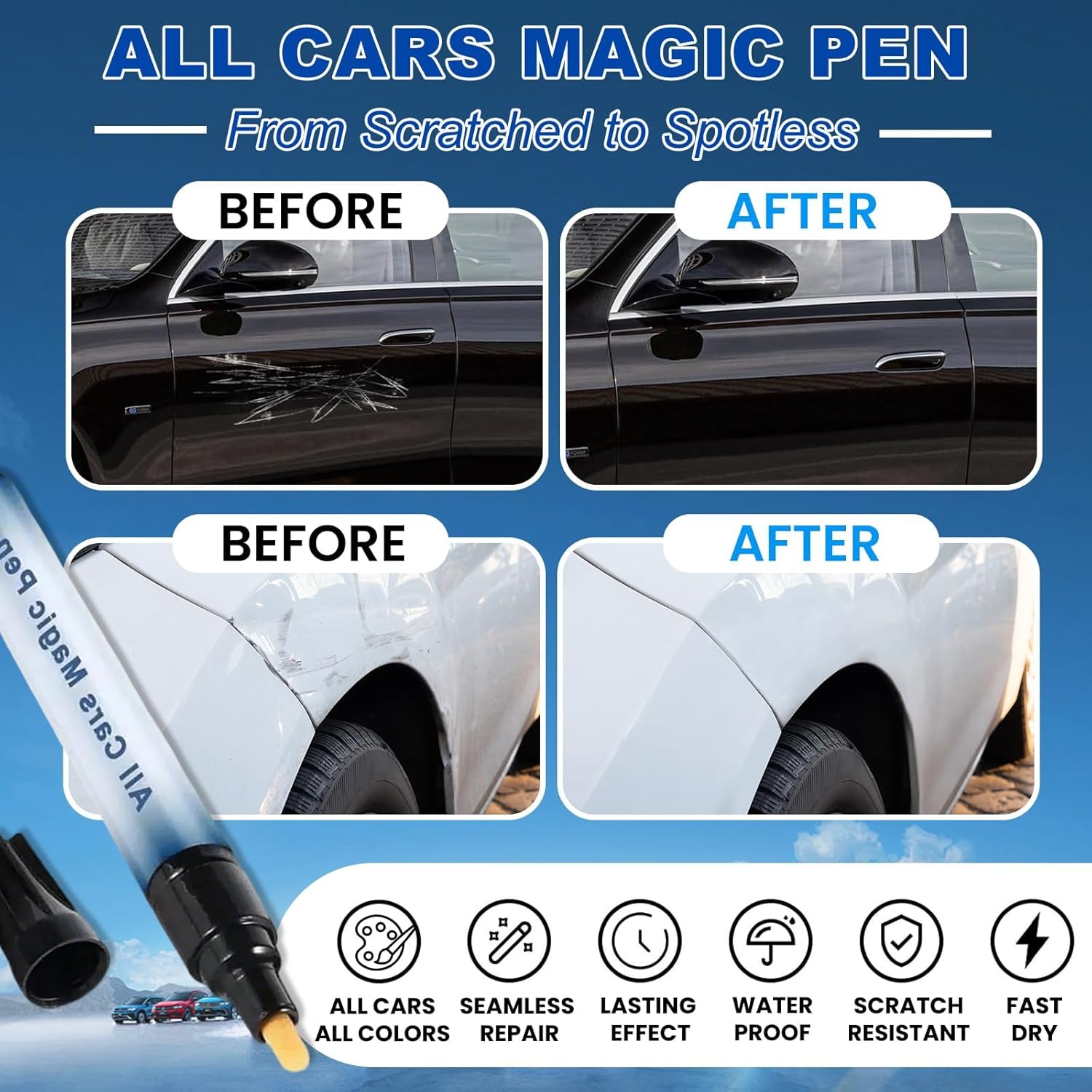 All Cars Magic Pen, Car Scratch Remover for Vehicles, Professional Car Paint Scratch Repair, Quick Fix for Scratches and Paint Damage, Lasting Car Scratch Remover, Easy Use, Fits All Car Colors (2Pcs) - Image 2