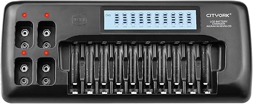 Miniatura 9 de Cargador de batería AA AAA de 10+4 bahías con pantalla LCD, 10 bahías para baterías NiMH NiMH NiMH NiCd de 1.2 V, 4 bahías para baterías recargables