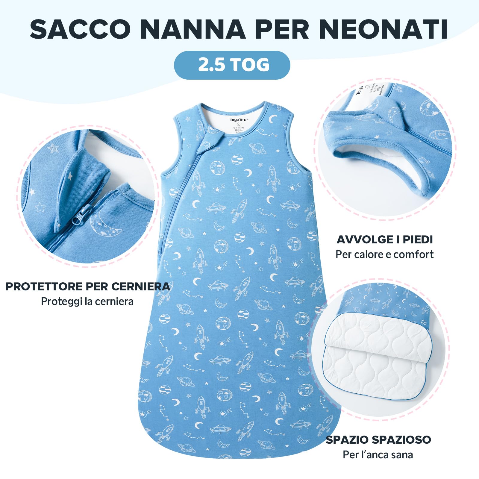 ToyaTec Sacco Nanna Bebé 2.5 Tog Super Morbido in Viscosa di Bambù, Sacco Nanna in Fibra di Bambù per Neonati, Coperta da Letto Autunno-Inverno