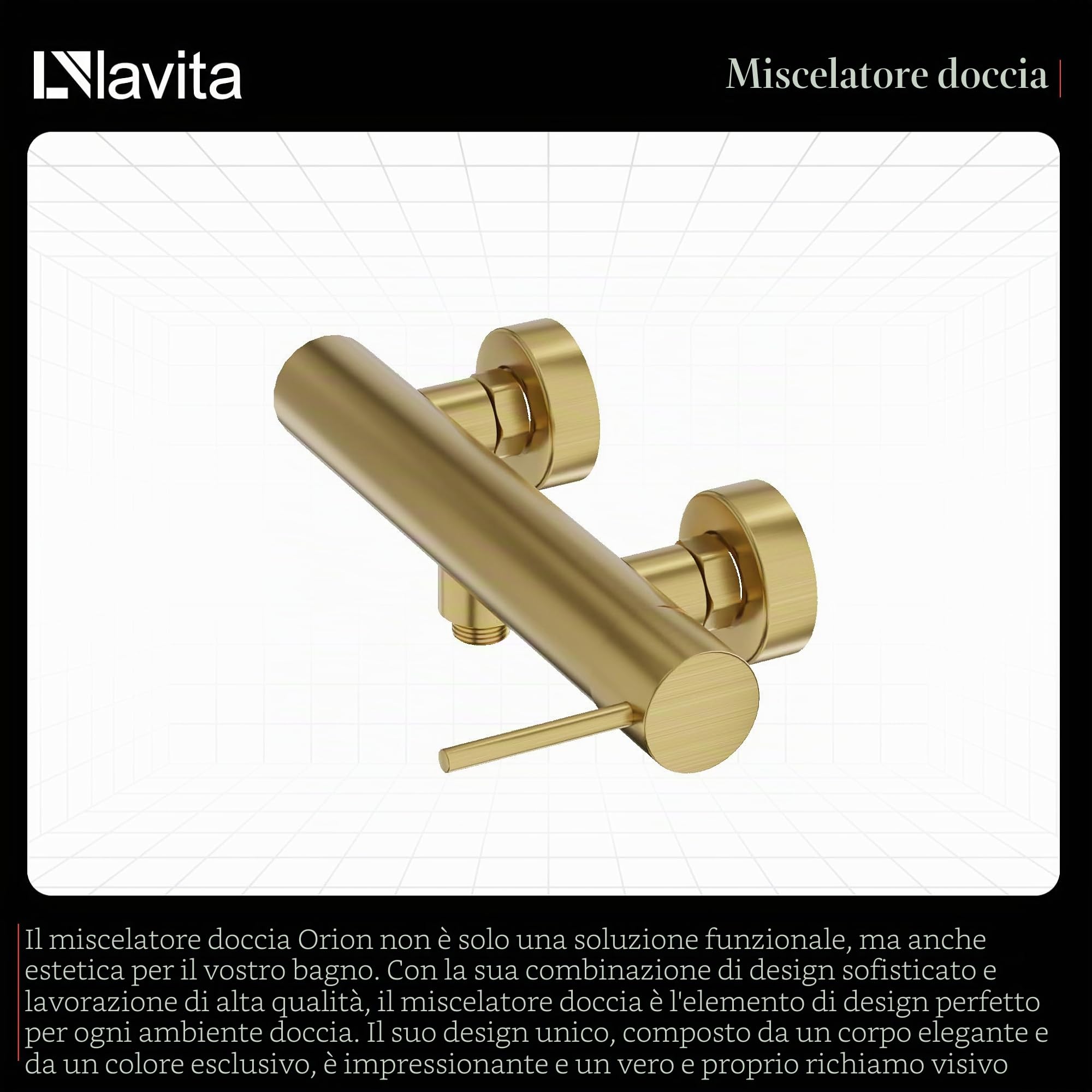 Lavita Orion - Rubinetto doccia in oro spazzolato, con corpo in ottone di alta qualità, design elegante