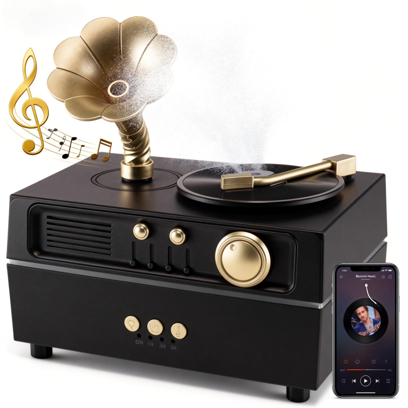 Diffuseur d'huiles essentielles anti-stress, design phonographe musical pour se détendre