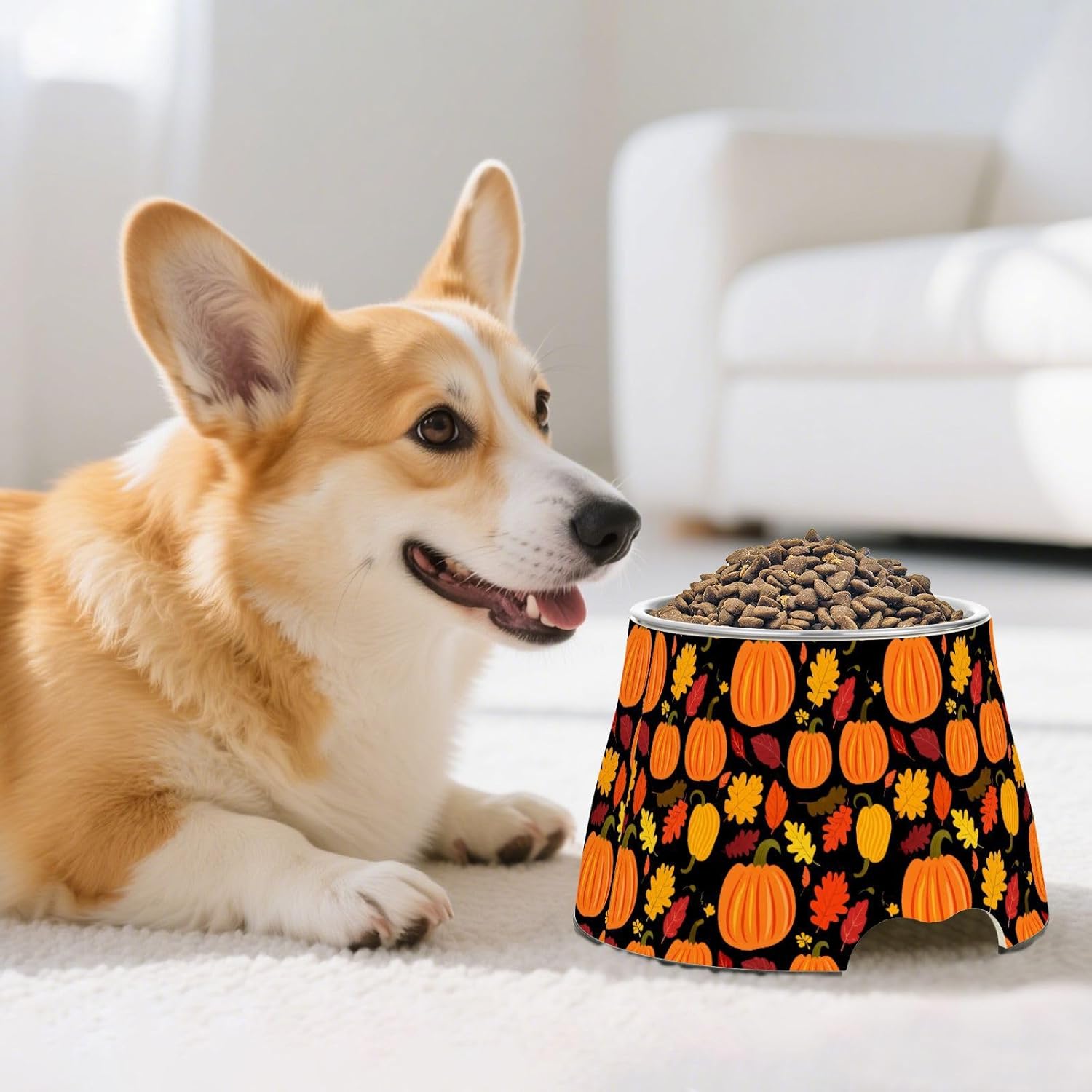 Autumn Fall Pumpkin Maple Leaves Thanksgiving Pet Bowl Elevated Dog Bowls with Stainless Steel, Raised Dog Bowl for Comfortable Feeding and Easy Cleaning, for Pets.23300941