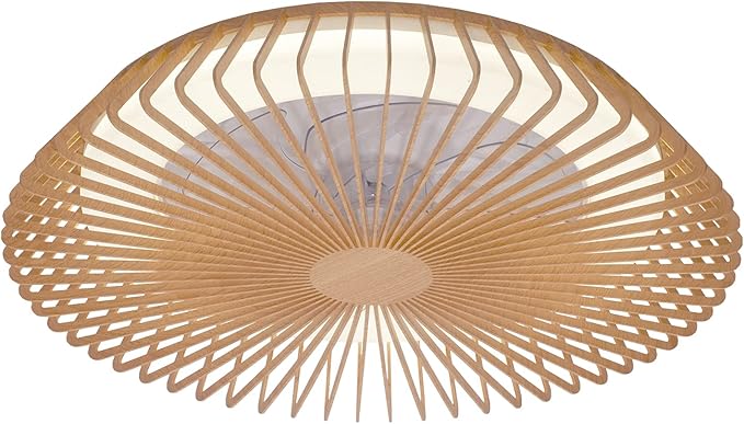 Mantra Iluminación. Modelo HIMALAYA. Ventilador y plafón de techo de 63 cm de diámetro en color madera. Fuente de luz LED 70W 2700K-5000K 4900lm. Ventilador 35W