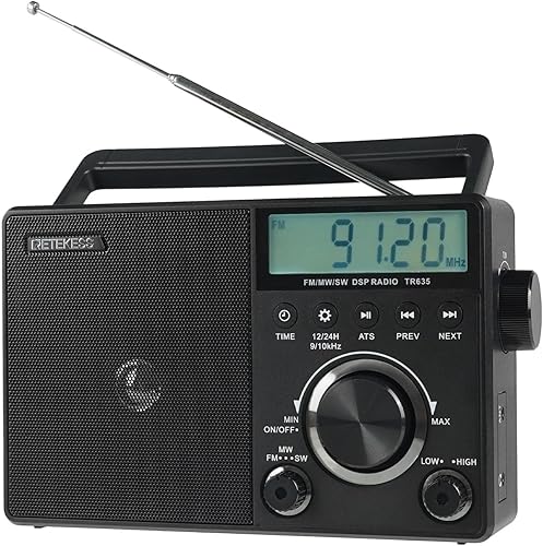Retekess Radio FM TR635 AM con conector de antena externa, radio portátil de onda corta con la mejor recepción, pantalla LCD retroiluminada, ajuste
