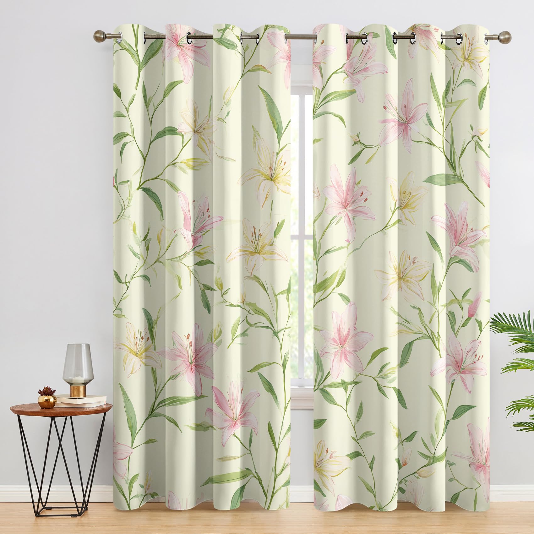 NIYAKA Botanical Curtain Blackout, Leaf Floral Curtains 66x72, Living Room & Bedroom Decor Drapes, Thermal Insulated Eyelet Window Treatments 72 Drop, 2 Panels