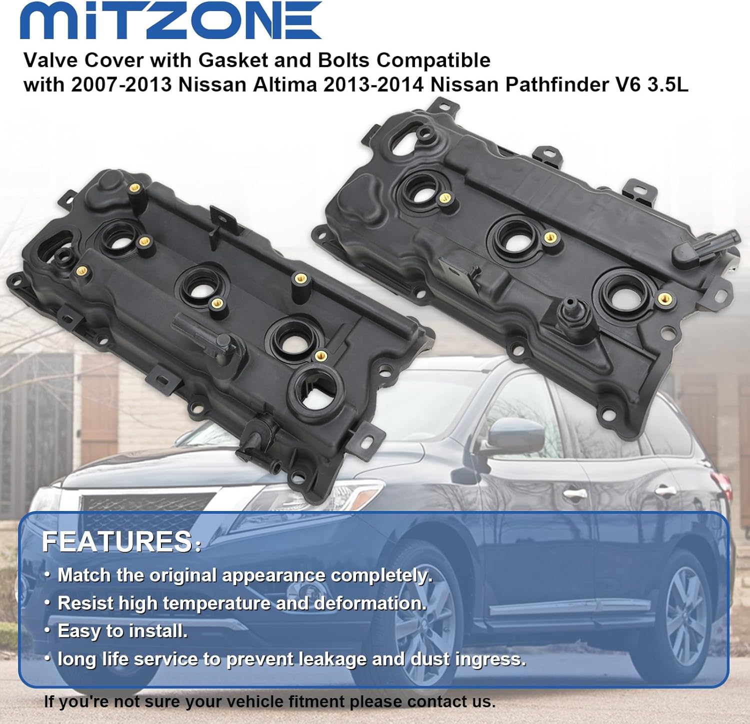 MITZONE Valve Cover Kit with Gasket and Bolts Compatible with 2007-2013 Nissan Altima 2011-2014 Nissan Pathfinder Quest 2011-2014 Infiniti QX60 JX35 V6 3.5L