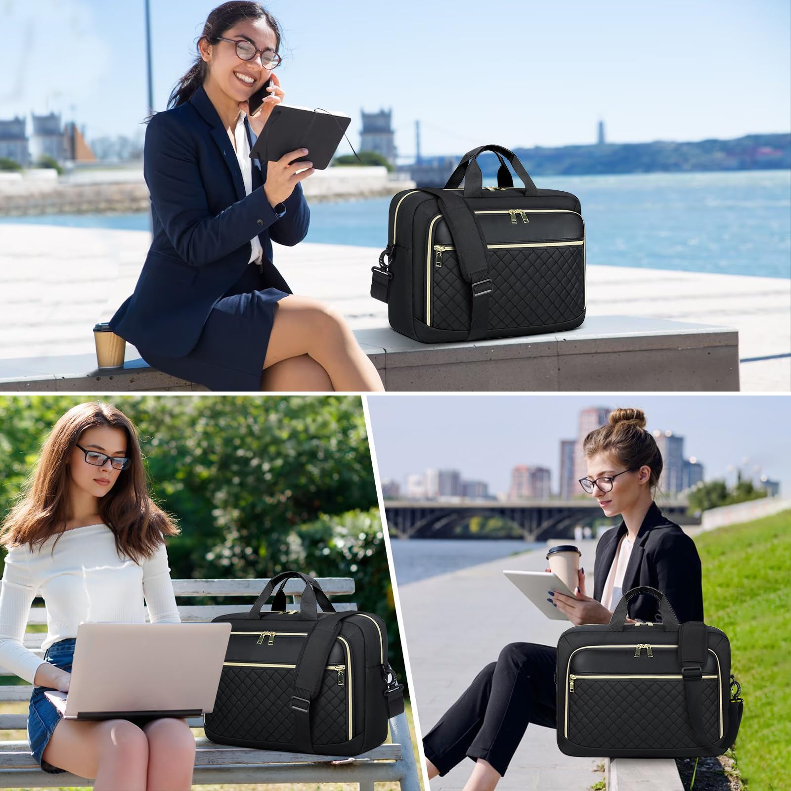 Borsa per computer portatile da 17,3 pollici valigetta per laptop per donne uomini borsa a tracolla impermeabile borsa per laptop imbottita grande borsa per computer universitaria