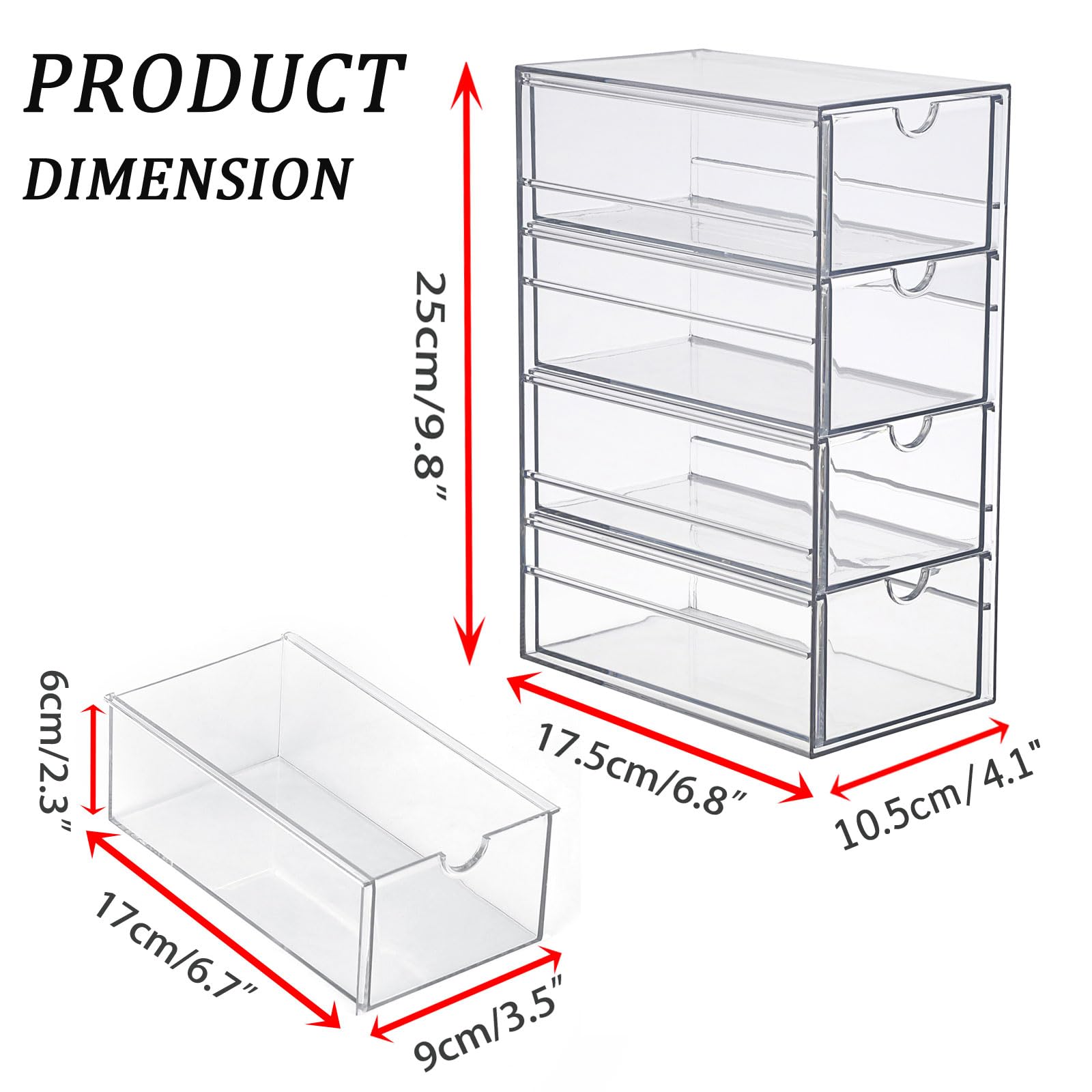 Hipiwe Clear Plastic Drawer Organizer Box for Small Items