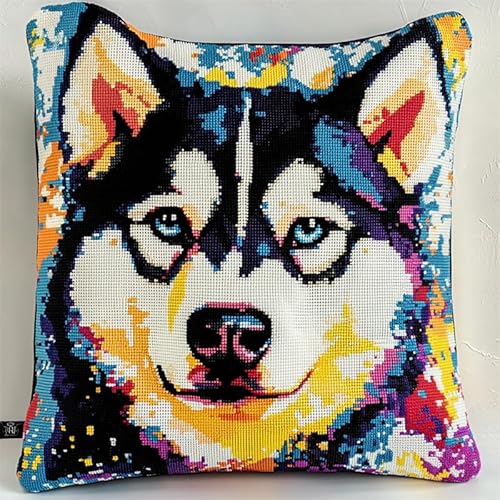 刺繍枕カバーキット 動物 犬 クロスステッチクッションキット 針仕事 クッションキット ステッチ 枕カバー キット DIY クロスステッチ 刺しゅうキット クッション 刺繍キット クッション45*45cm