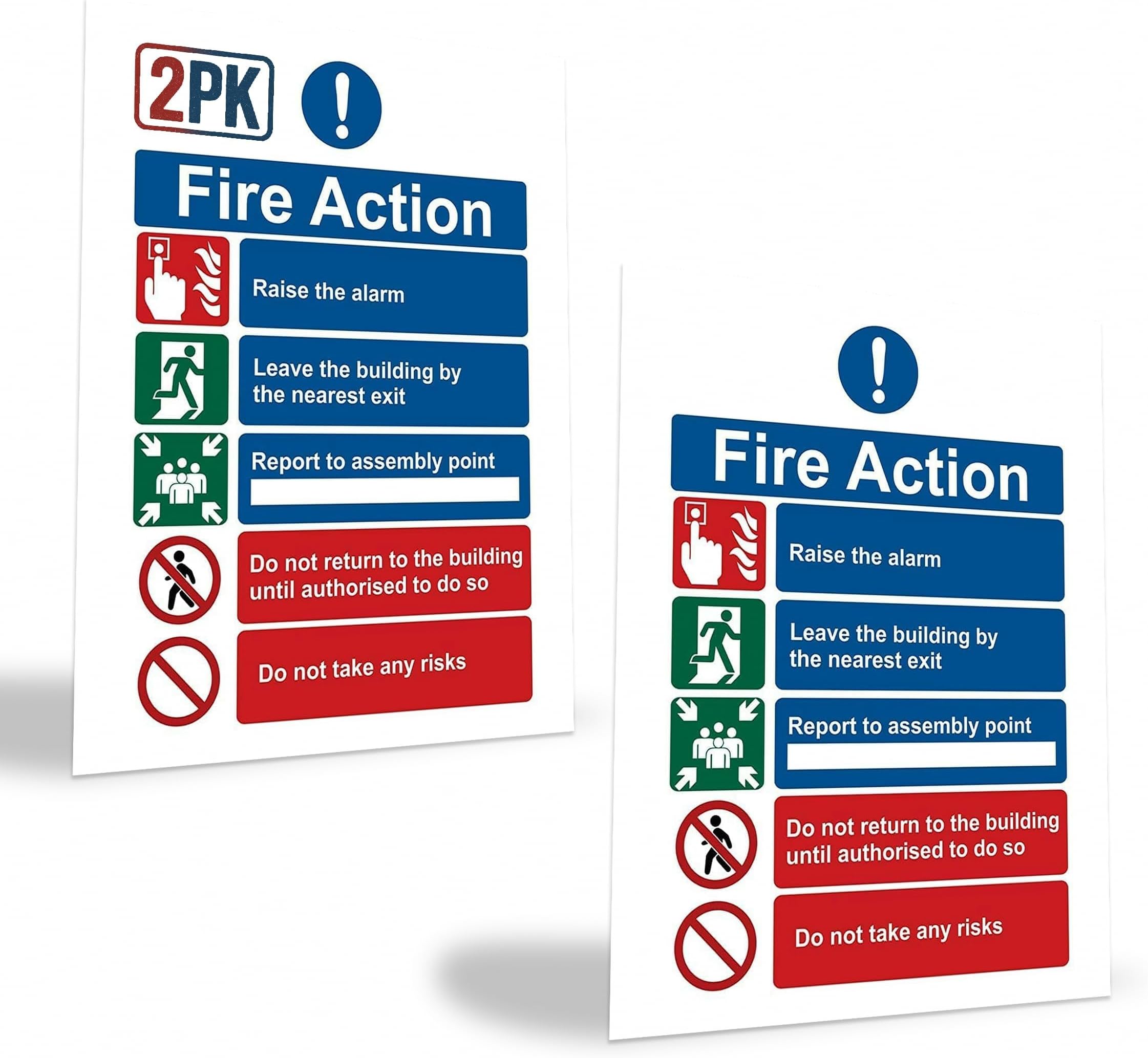 1/2/5/10 Pack Fire Action Notice Sticker 20x15cm – Fire Safety Sign for Evacuation, Assembly Point, and Extinguisher Locations - Self Adhesive Vinyl (2)
