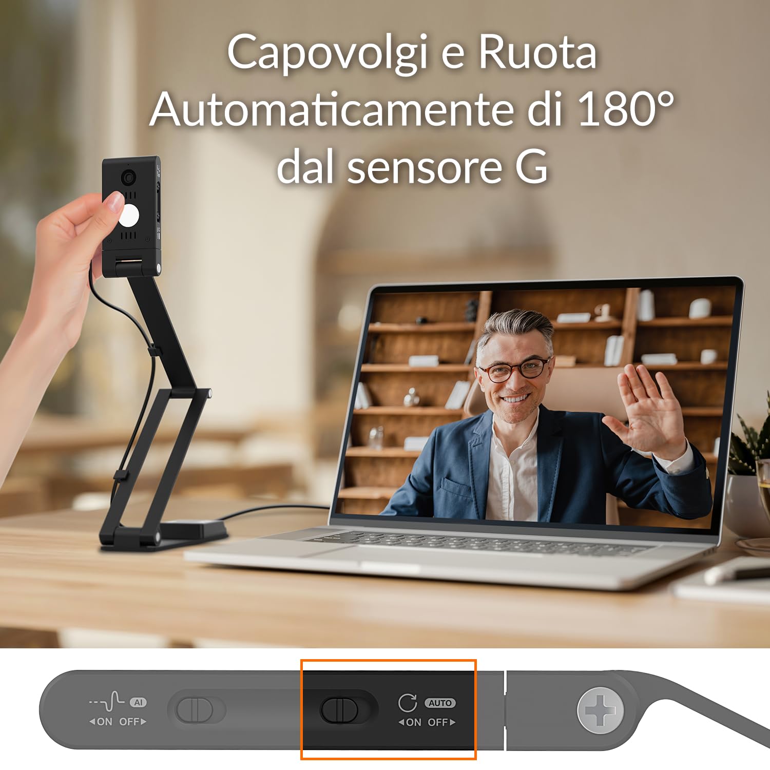 Innex DC500 4K USB Document Camera, Webcam PC e Scanner Documenti 3-in-1 | 16MP, 4K/30 fps, 1080p/60fps, Microfono IA, Doppio Autofocus, Flip Automatico, Luce LED, OCR, per Windows/Mac/Chromebook