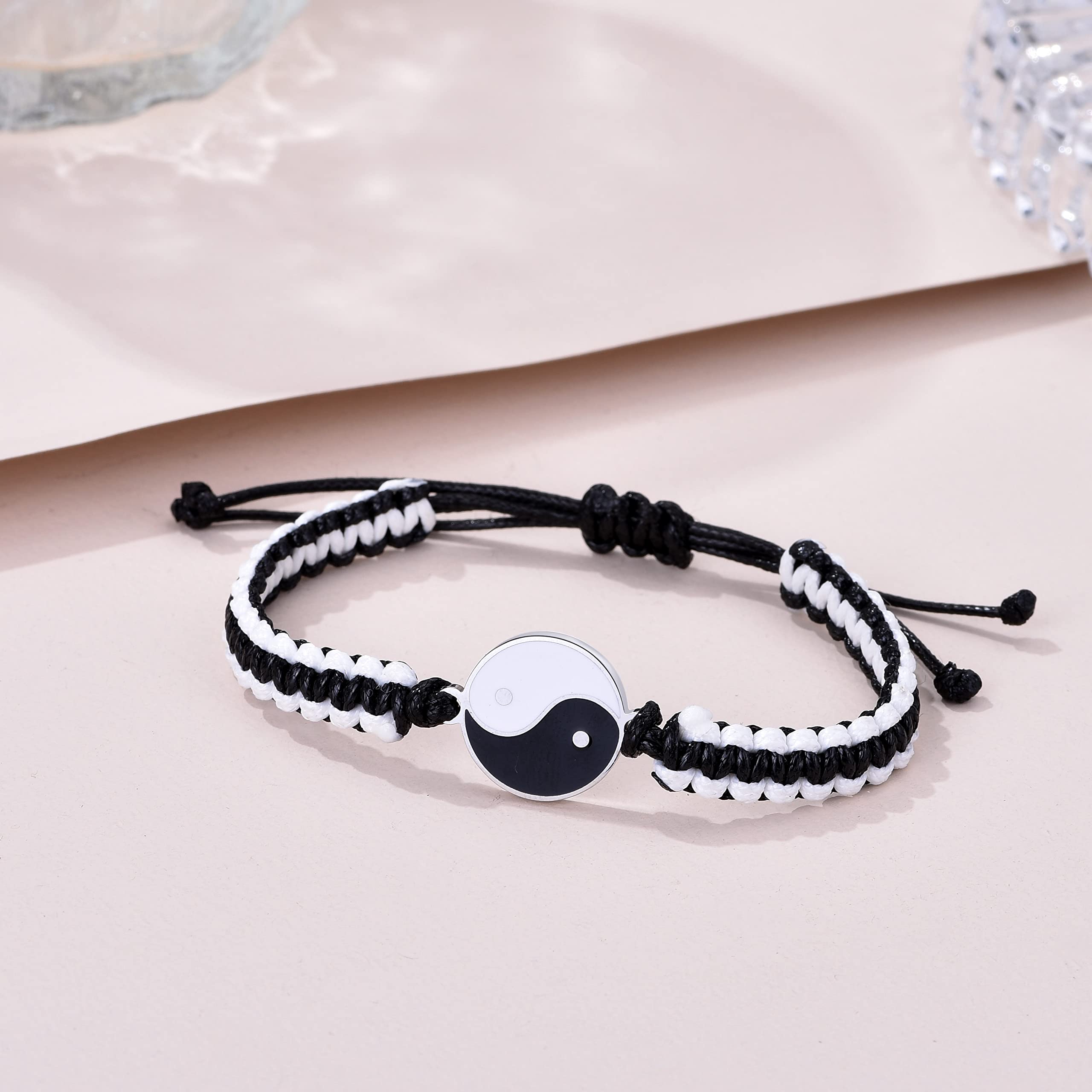 Yin Yang - Pulseras para hombres y mujeres, pulsera ajustable con cordón, Acero inoxidable, s 4