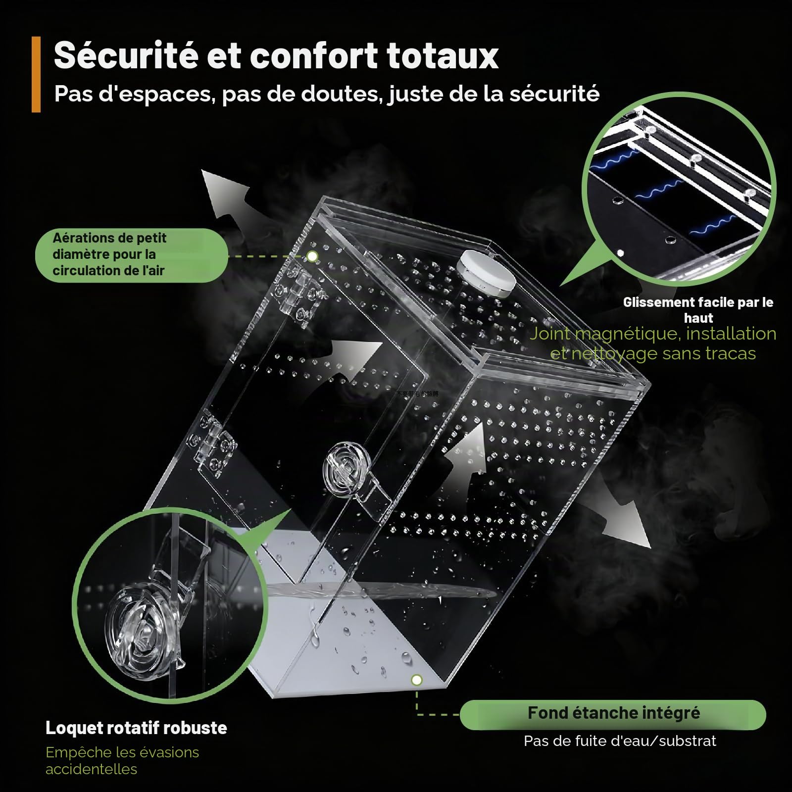Terrarium Acrylique 20 x 20 x 30 cm Rectangle Ouverture Frontale Ventilation Croisée pour Reptiles