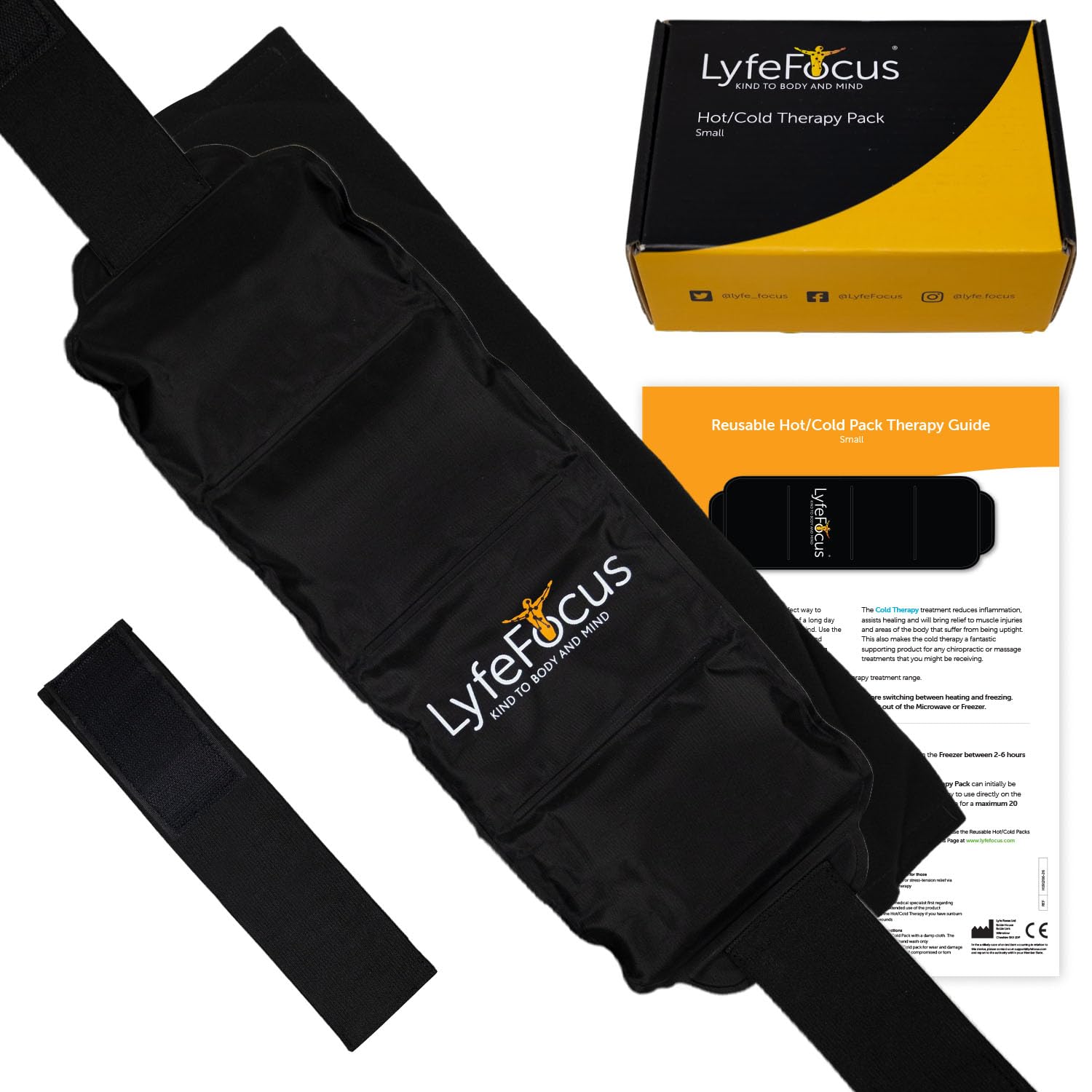 LyfeFocus Premium Multi-Use Reusable Hot & Cold Gel Ice Pack for Shoulder, Leg & Back Pain Relief: Microwaveable & Freezable Wrap, Heat/Ice for Injuries (Black, 45cm*15cm + Strap)