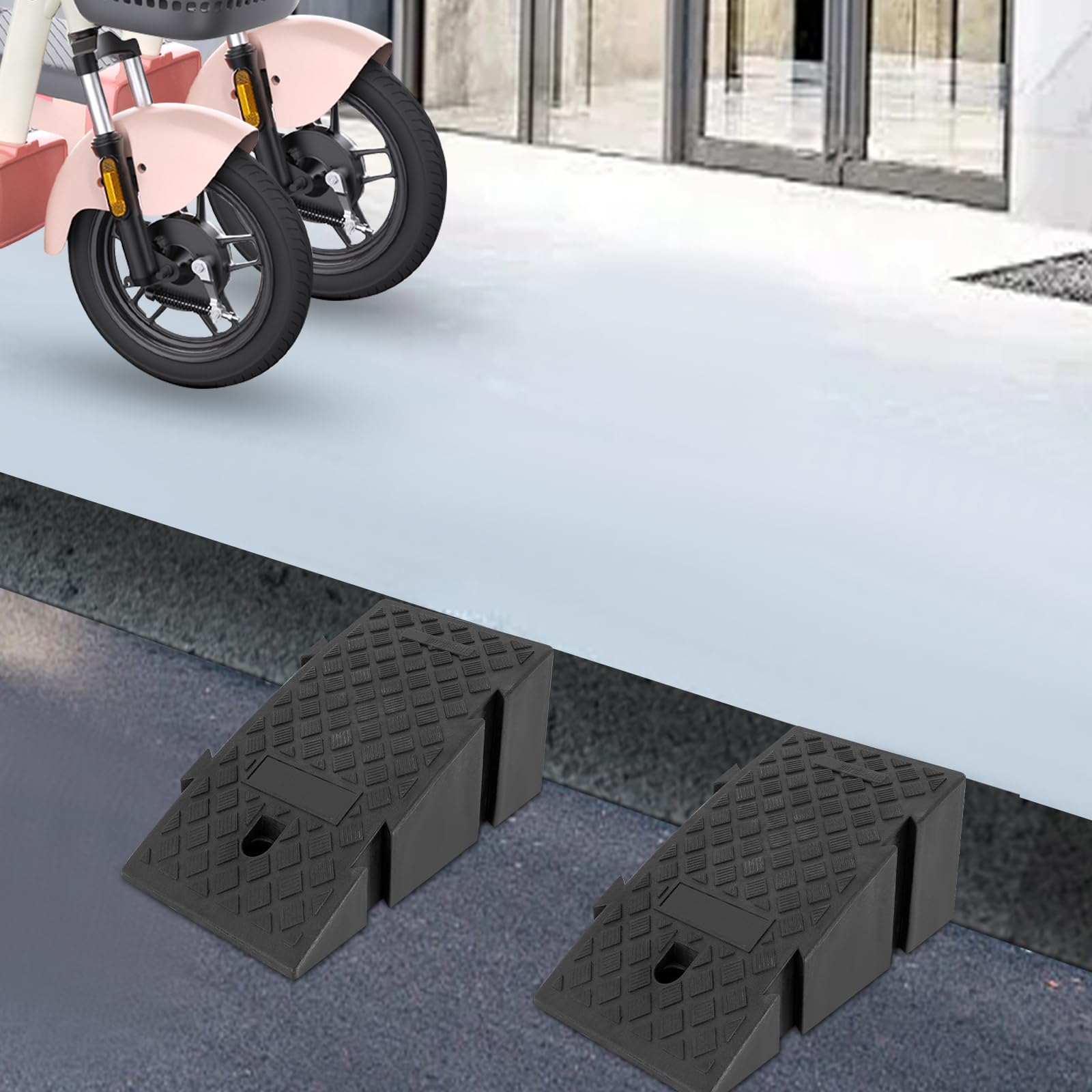 Rampa de carga para coche, rampa de acceso para remolques, 2 unidades de plástico A, rampas de transporte, utilizadas para garajes, pasarelas, escuelas (25 x 49 x 19 cm)