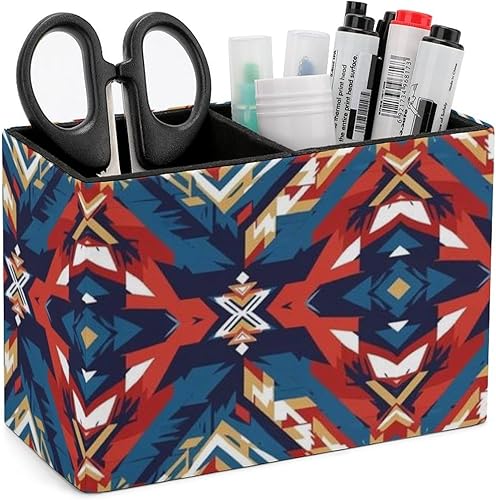 Desk Organizer Pencil Cups Aztec Red Blue, Convenient Storage for Your Writing Tools