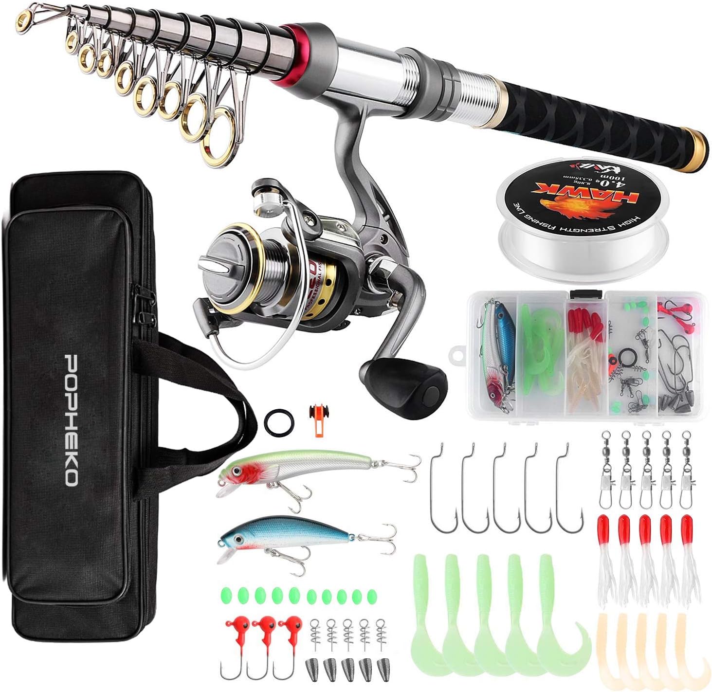 Fishing Rod Reel Combo Full Kit Telescopic Fishing Pole Set Spinning Reel Line Lures Hooks Fishing Carrier Bag Saltwater Freshwater Fishing Gear for Kids Adults Professional
