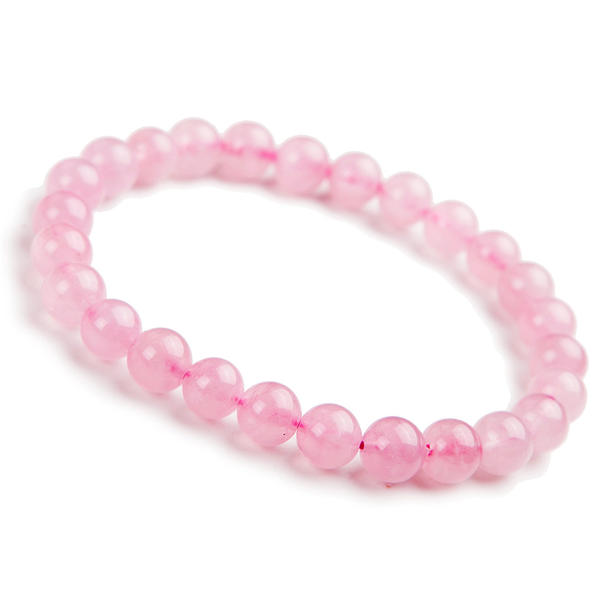Pulsera elástica de cuentas redondas de cristal de cuarzo rosa Natural rosa auténtico de 7mm para mujer