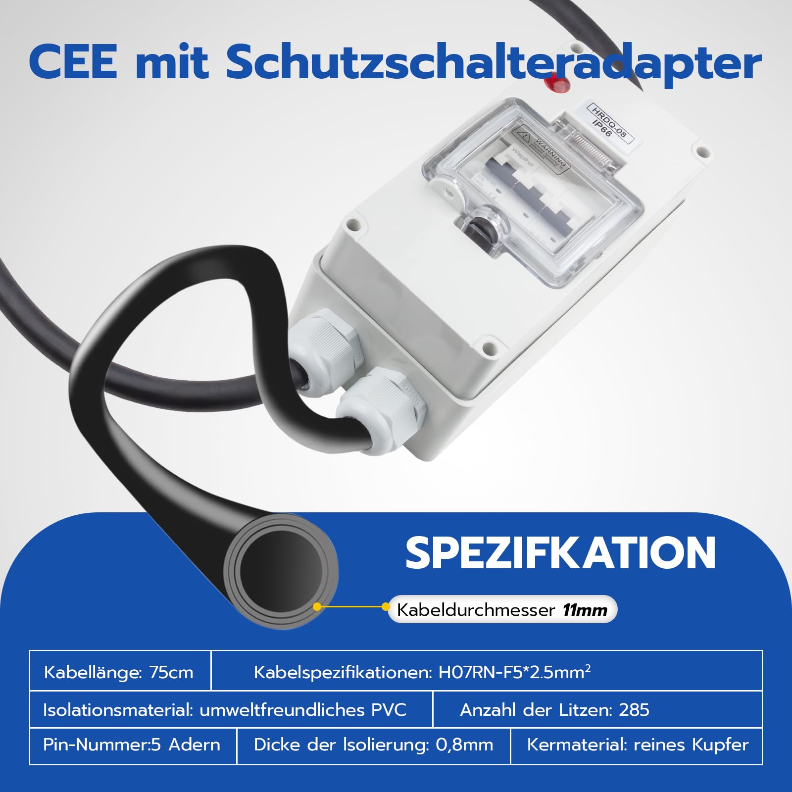 Starkstrom Adapter 32A auf 16A mit Leitungsschutzschalter,CEE Adapter 32A Stecker 16A Kupplung mit 2,5 mm² CEE Verlängerungskabel für Camping, Werkstatt, Baustelle und Außenbereich