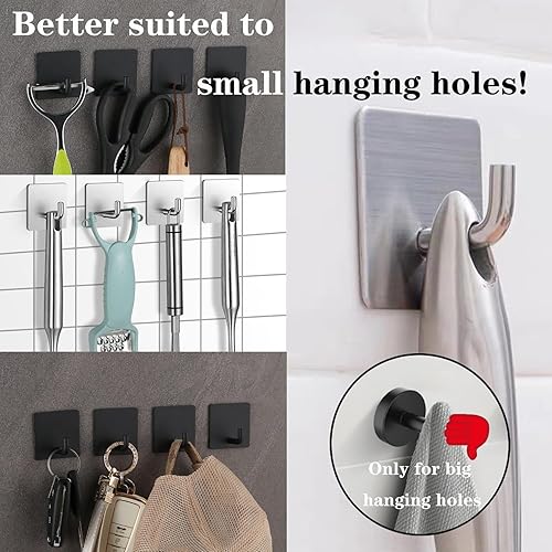 Miniatura 9 de Ganchos para toallas de baño, paquete de 8 ganchos autoadhesivos, resistentes sin perforaciones, gancho para bata, gancho de acero inoxidable SUS