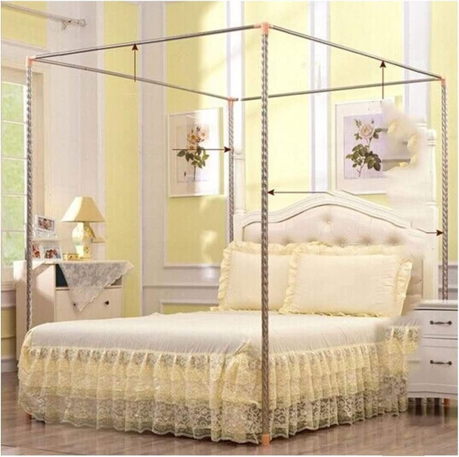 Stainless Steel Mosquito Net Bracket Bed Canopy Frame, 4 Corners Bed Post, Thicken Spiral Pattern Bed Stand, Fit for Twin/Full/Queen/King Size Bed (Color : 22mm, Size : 2x2.2m bed)