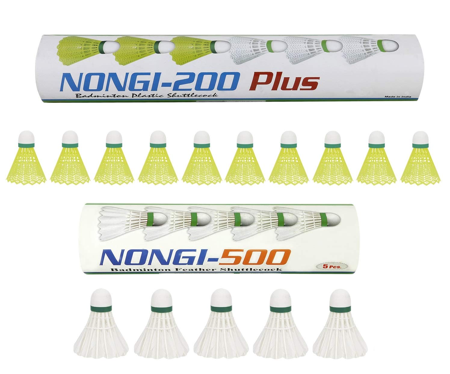 Nongi Combo Pack of 15 Shuttlecock 500(5 White Feather),200 Plus(10 Yellow Plastic) for Outdoor Indoor Sports (B08FCDRP54) Amazon Price History, Amazon Price Tracker