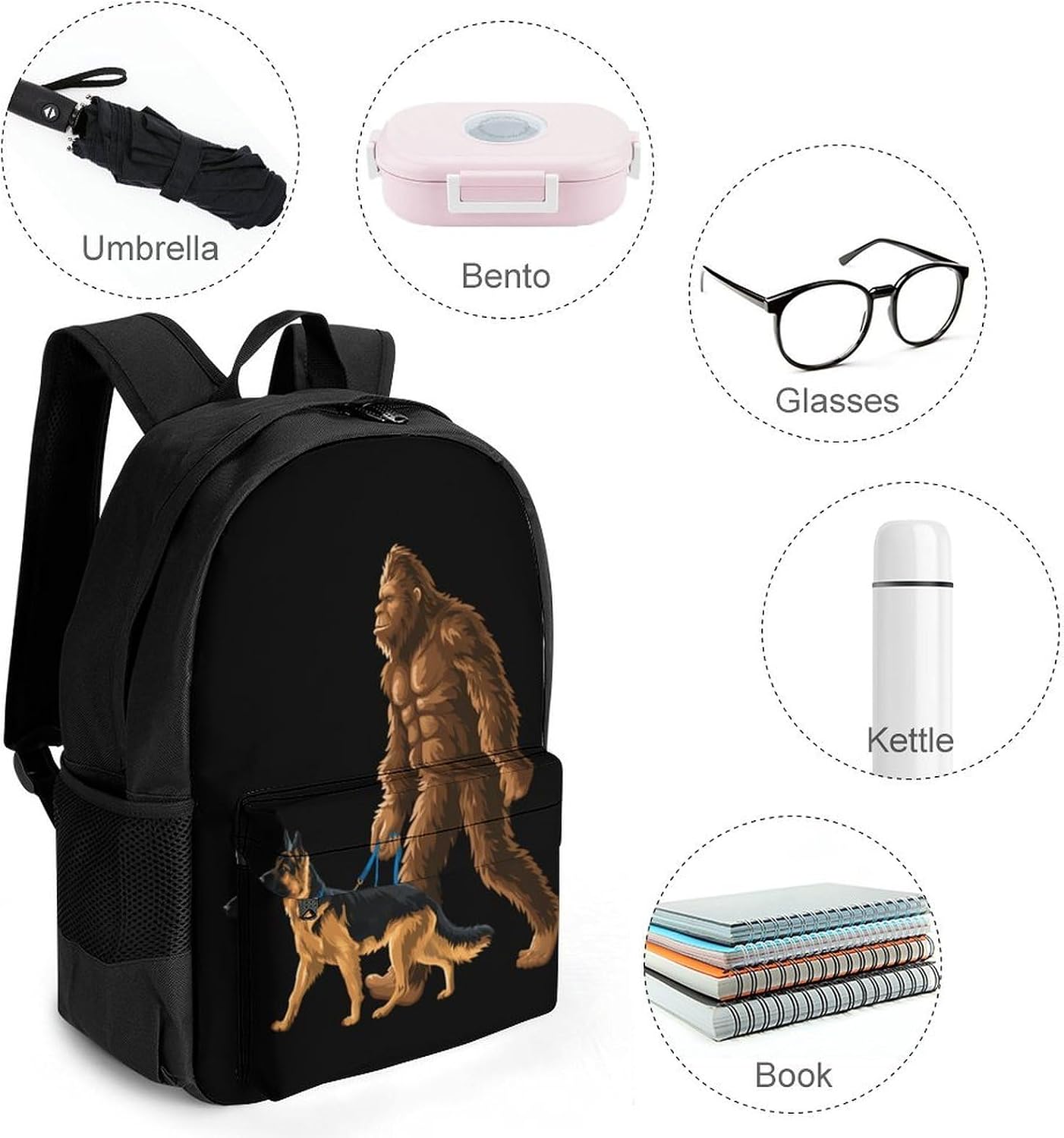 Bigfoot Walking German Shepherd Backpack Lightweight Backpacks Work Bag