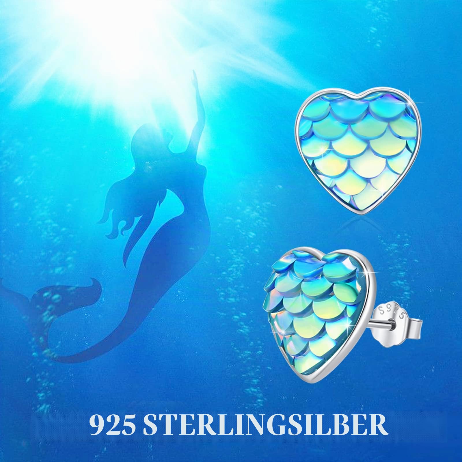 Herz Ohrringe Hängend 925 Sterling Silber Meerjungfrau Ohrstecker Ohrringe Herz Leverback Ohrringe Brisur Ohrringe für Mädchen Damen Kinder