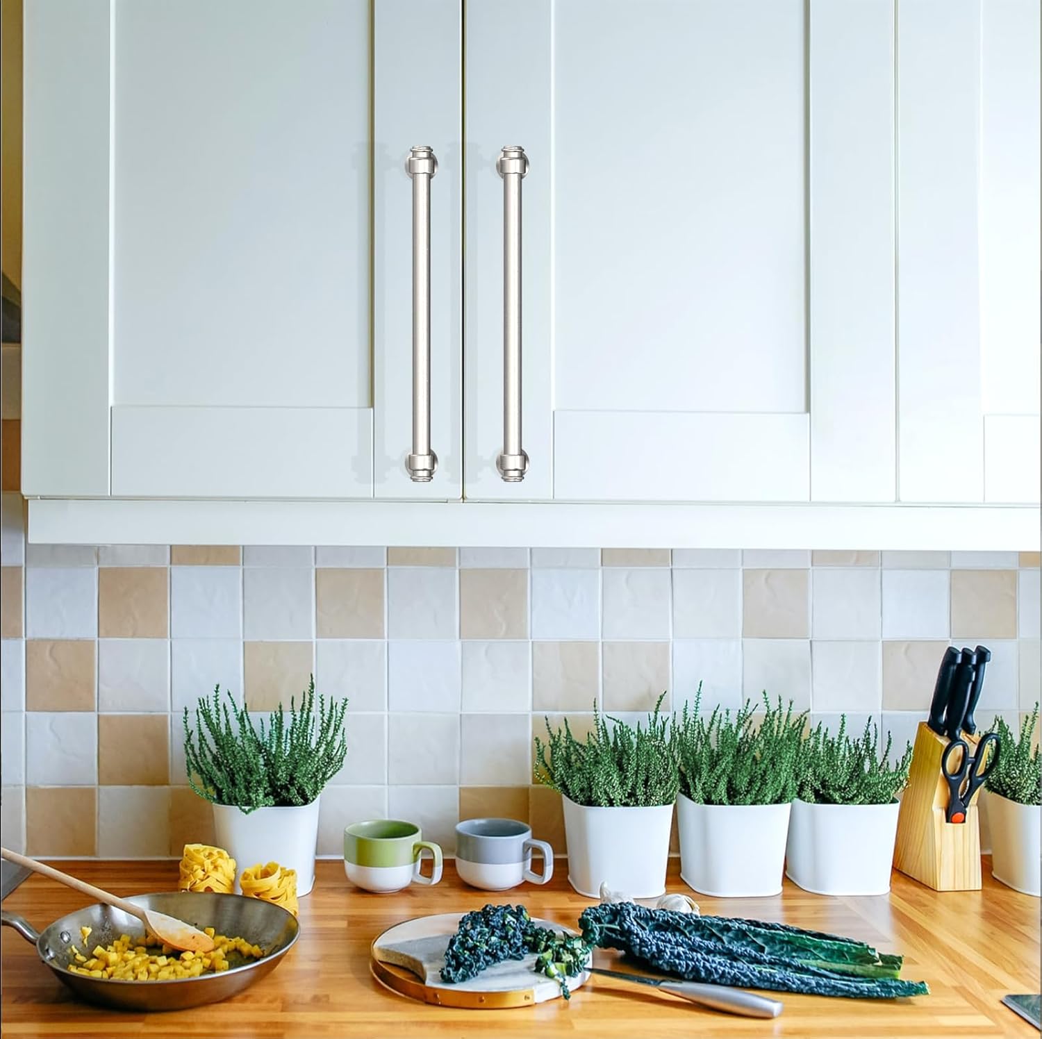 Asidrama 10 Pack 10 Inch(254mm) Brushed Satin Nickel Kitchen Cabinet Handles, Cabinet Pulls Kitchen Cabinet Hardware for Cupboard Drawer Pulls