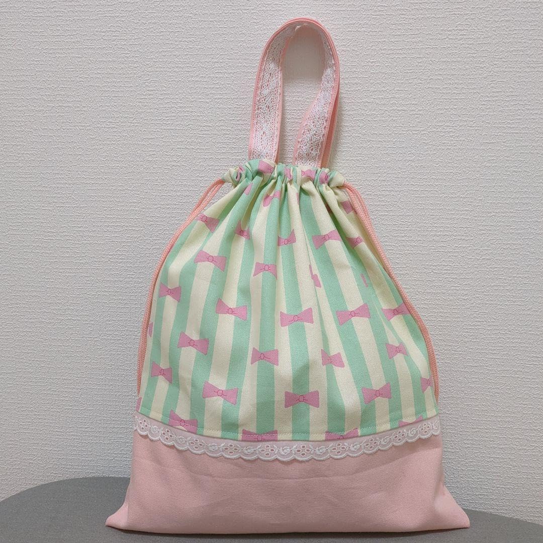 入園入学セット*女の子 レッスンバッグ&体操着袋&上履き袋 刺繍リボン