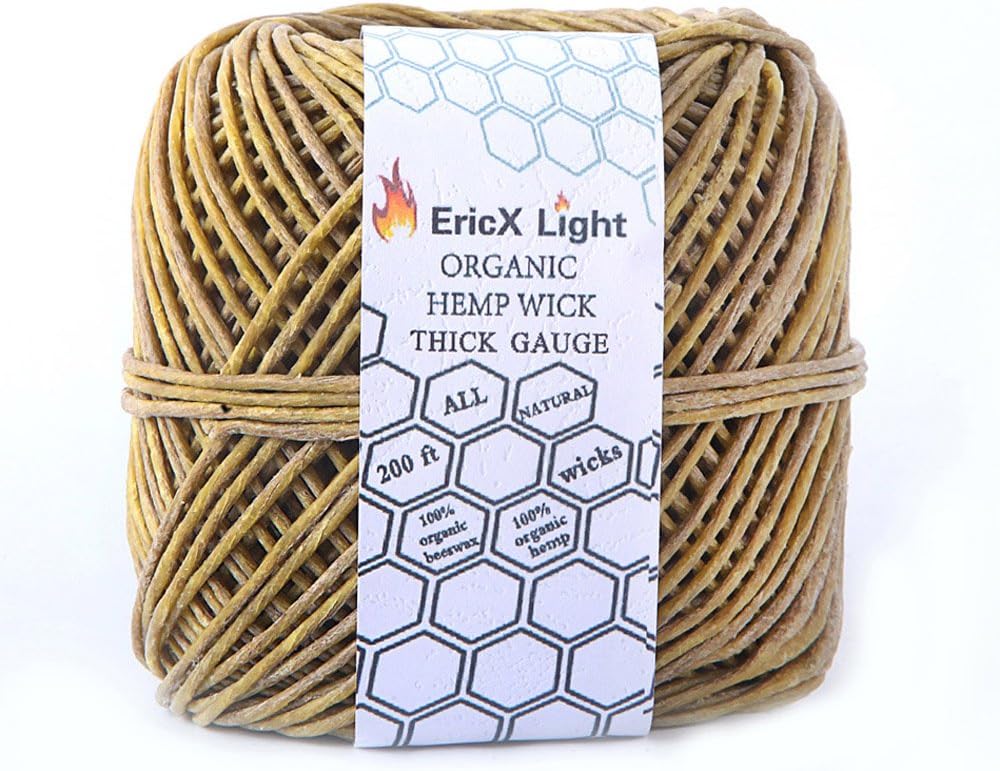 EricX Light Thick Beeswax Hemp Wick,200 ft Spool,Thick Gauge(Dark 2.0mm)