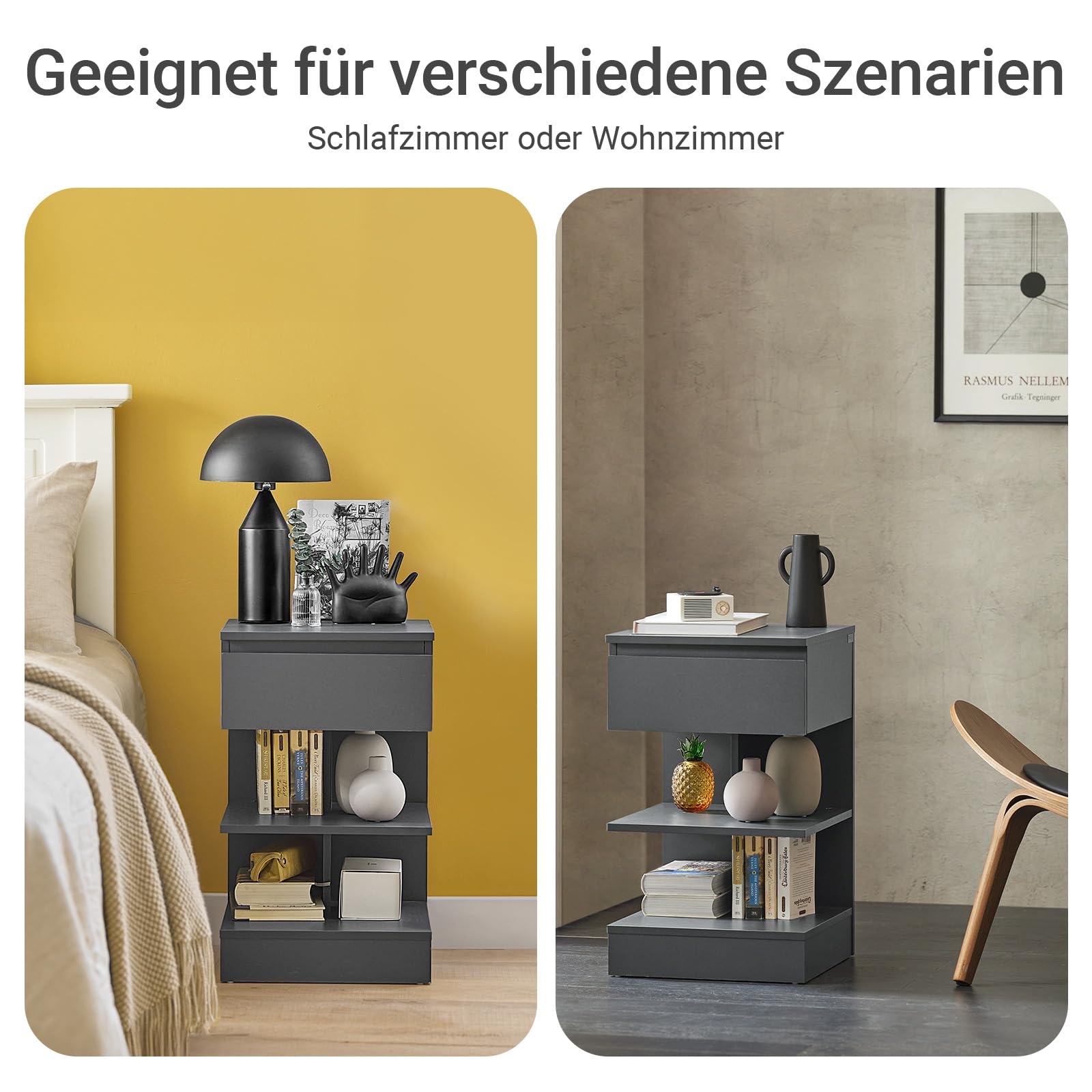SoBuy Nachttisch mit 1 Schublade & 2 Ablagen, 39x39x65cm