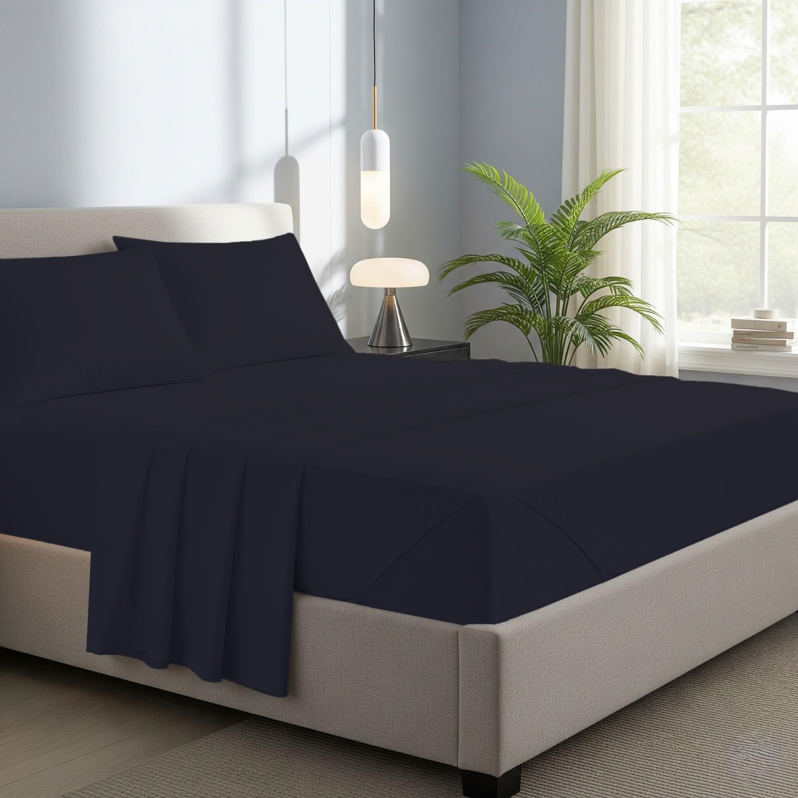 Novexa 100% Egyptian Cotton Single Fitted Sheets 400 Thread Count 40cm Deep Bed Sheet Luxury Ultra Soft Bottom Grey Fitted Bedsheets (Black, Small Double) โ image 1