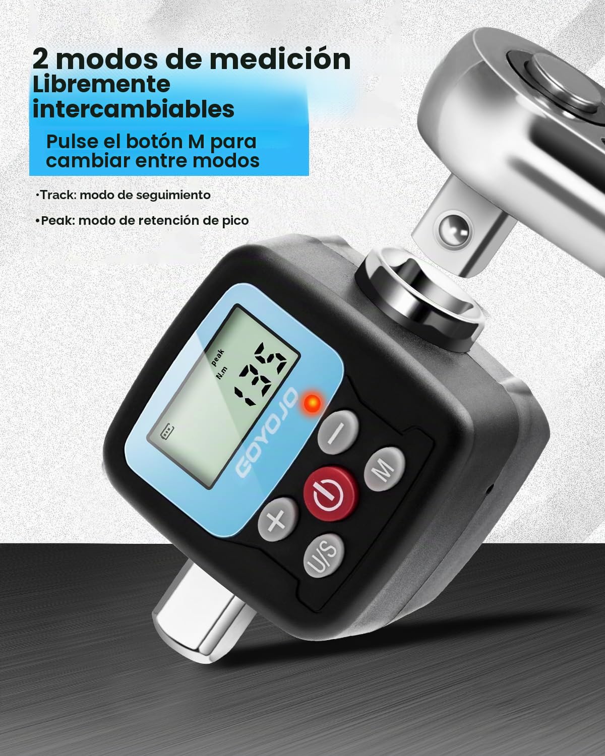 GOYOJO Llave Dinamometrica Digital, 1/2 1/4 3/8 Adaptadores de Alta Precisión 4 Unidades de Torsión Pantalla Retroiluminada Perfecto Para Automóviles Bicicletas Motocicletas y Reparaciones Del Hoga