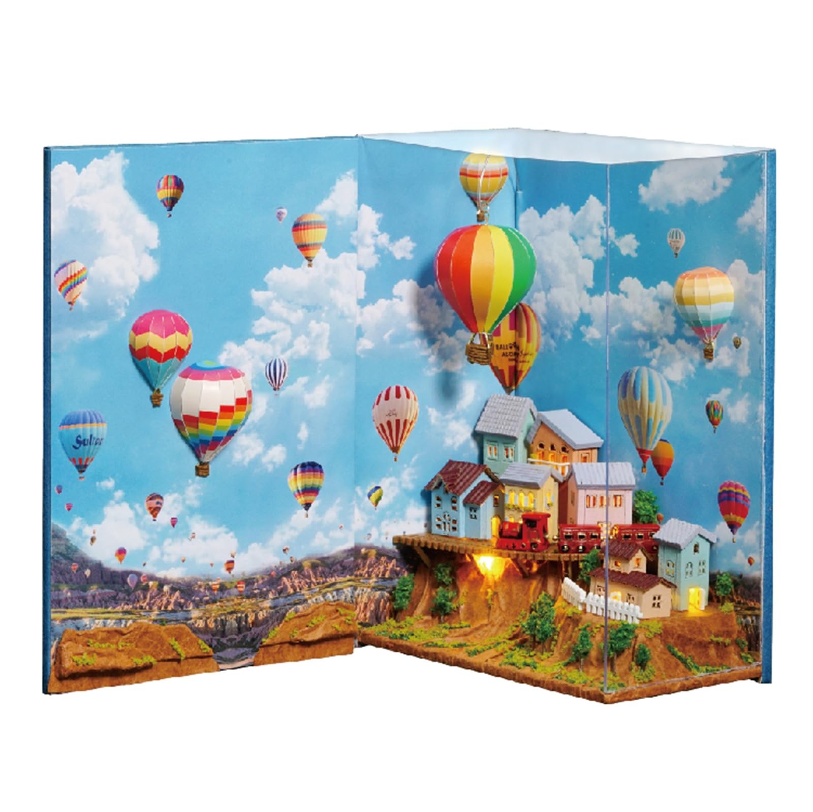Zestaw do samodzielnego wykonania, miniaturowe drewniane puzzle 3D, dekoracja do regału, mini balon na gorące powietrze, zestaw do budowania domku dla lalek, kreatywne rzemiosło ze światłami