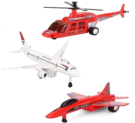 JOY STORIES Pull Back Toys for Kids / Fighter Plane, Passenger Plane, Helicopter - Set of 3, Assorted Colours