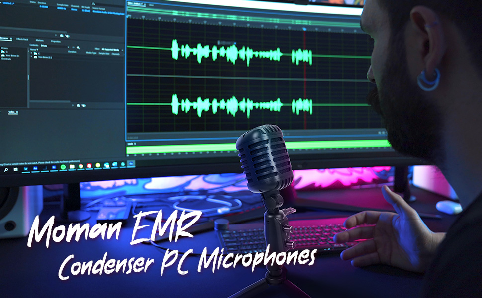 Moman Retro USB Mikrofon PC Gaming, 16-mm-Membran Handy Microphone 192kHz/24bit mit Stativ Tischmikrofon Typ-C Kabel OTG… – Bild 8