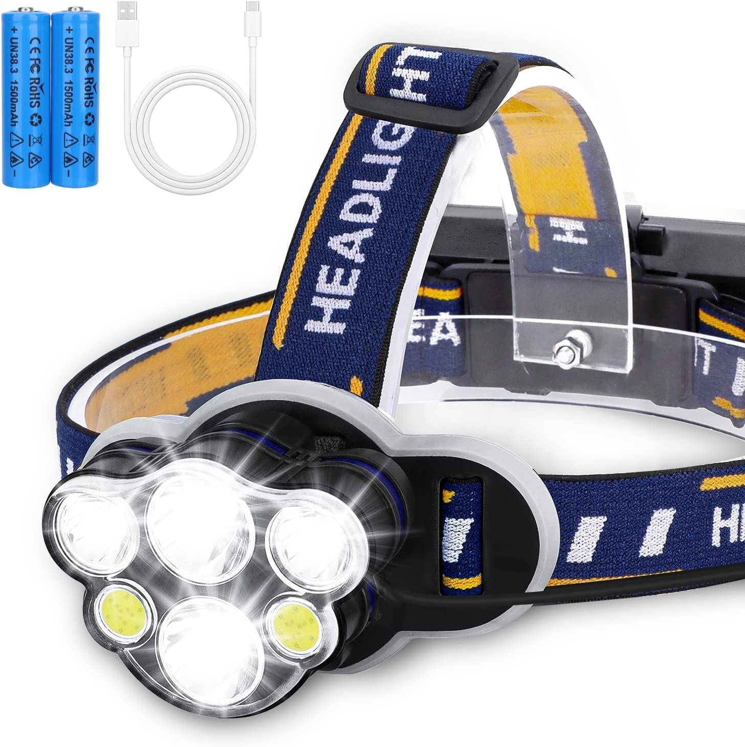 Mukund Rechargeable headlamp,6 LED 8 Modes 18650 USB Rechargeable Waterproof Flashlight Head Lights for Camping, Hiking, Outdoors-image-11