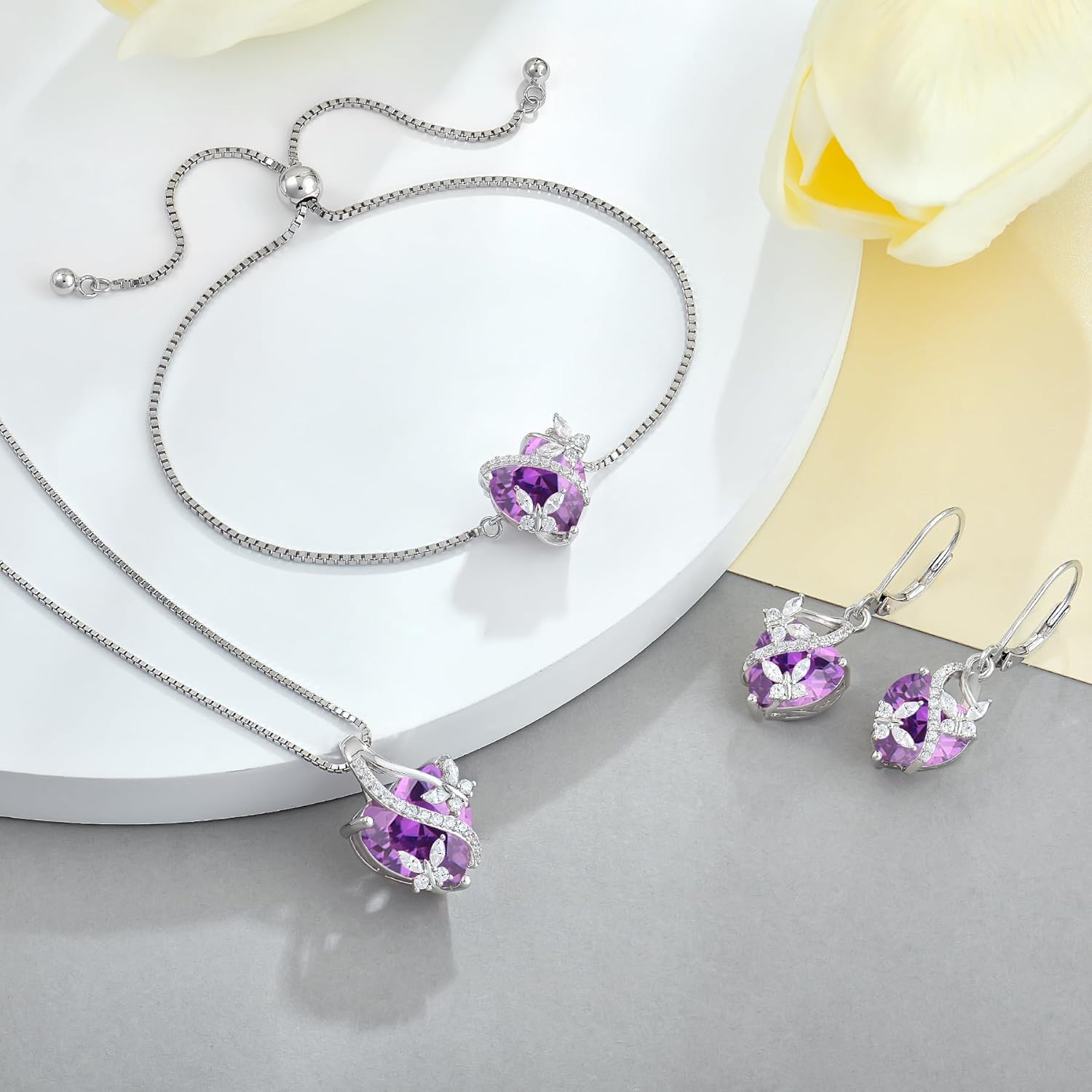 Butterfly Bracelet for Women Sterling Silver Heart Jewelry Birthstone Charm Link Bracelet - Image 5