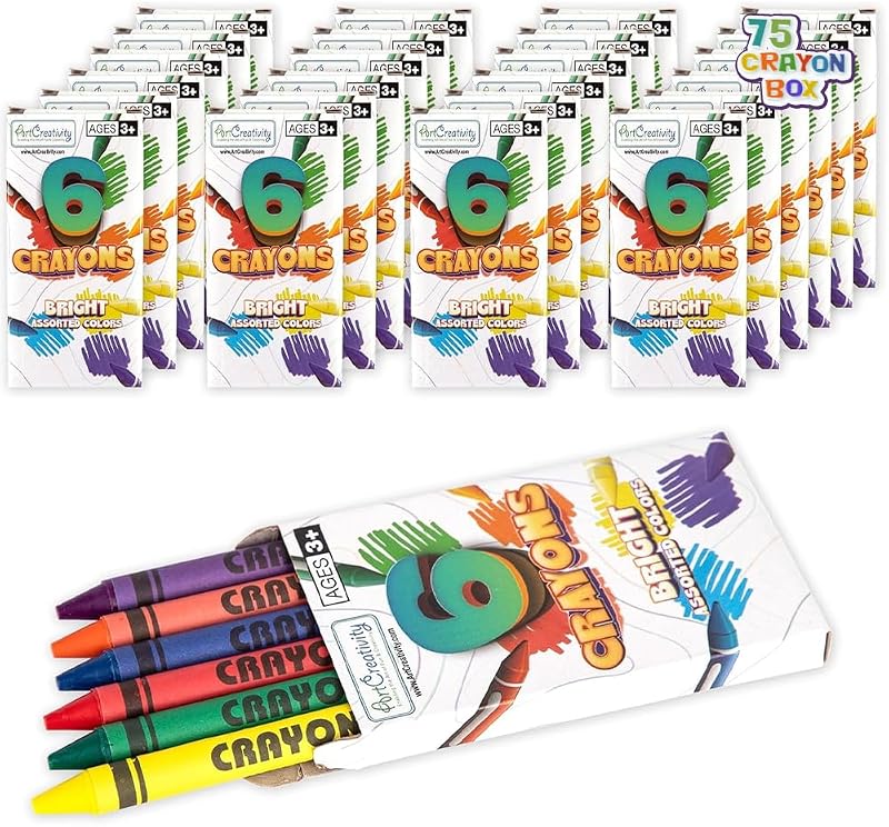 ArtCreativity Crayons Bulk Set - 75 Packs, 450 Total - Kids Crayons in 6 Colors - Classroom & Party Favors