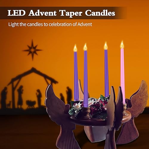 Miniatura 10 de Honoson 4 velas LED de adviento sin llama, velas parpadeantes para Halloween, Hanukkah, Navidad, rituales de Adviento para vacaciones, iglesia,