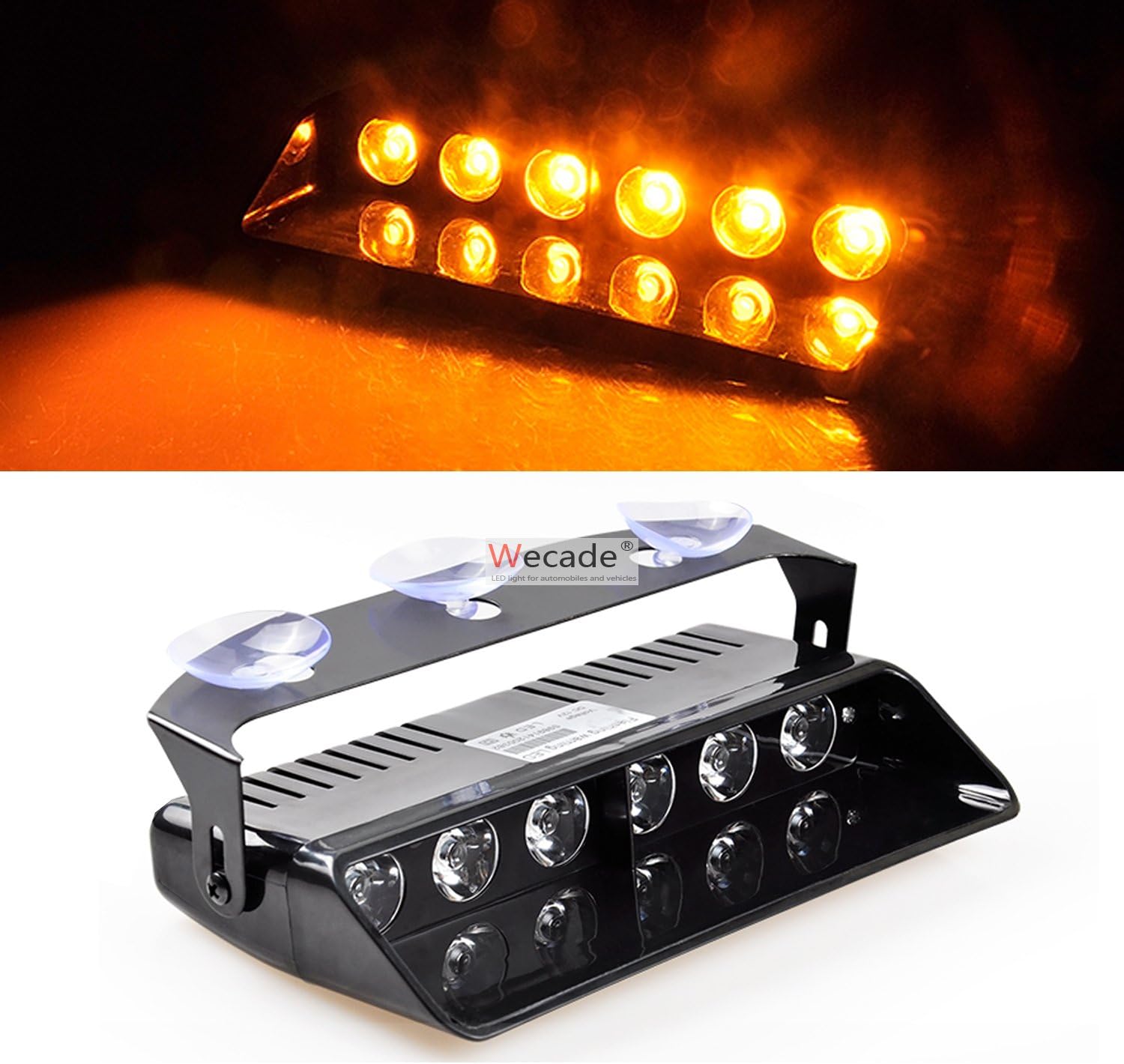 wecade 16 Changing Modes 6w Super Bright LED Visor Dashboard Windshield Emergency Hazard Warning Strobe Lights (Amber)