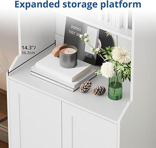 Miniatura 6 de Cozy Castle Estantería blanca con puertas estantería alta con estantes abiertos de 3 niveles para dormitorio sala de estar 276 pulgadas de ancho x